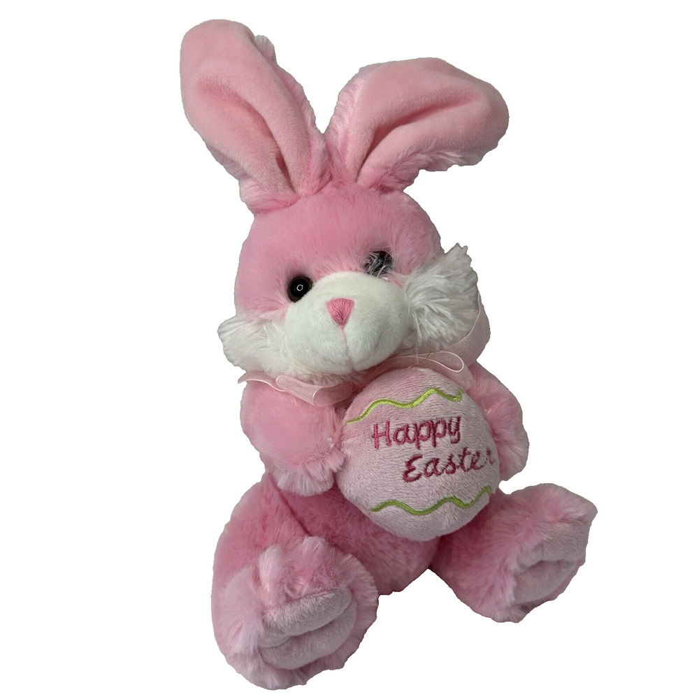 Chrisha Creations, 9" Pink Bunny Rabbit Plush "Happy Easter" 2009 CLEAN